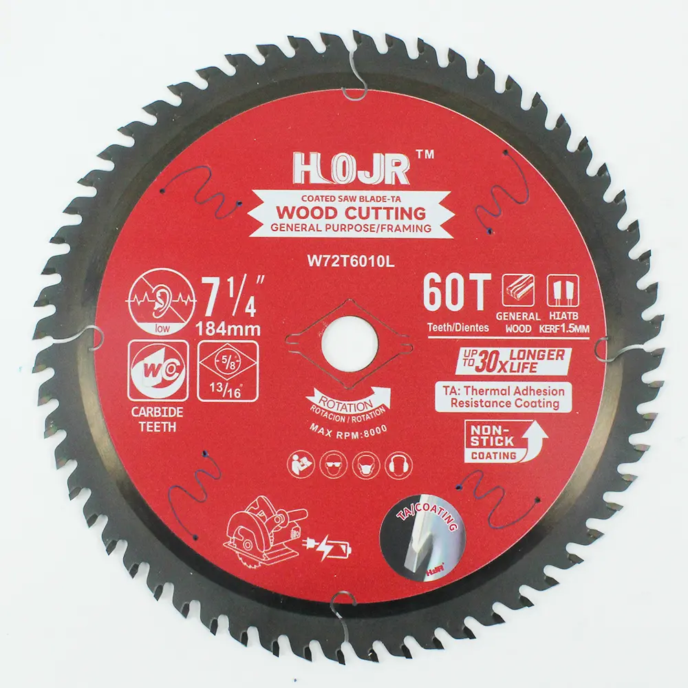 Wood Cutting Circular Saw Blade(With TA coating) 7-1/4” 60T General Purpose / Framing Saw Blade Item: W72T6010L