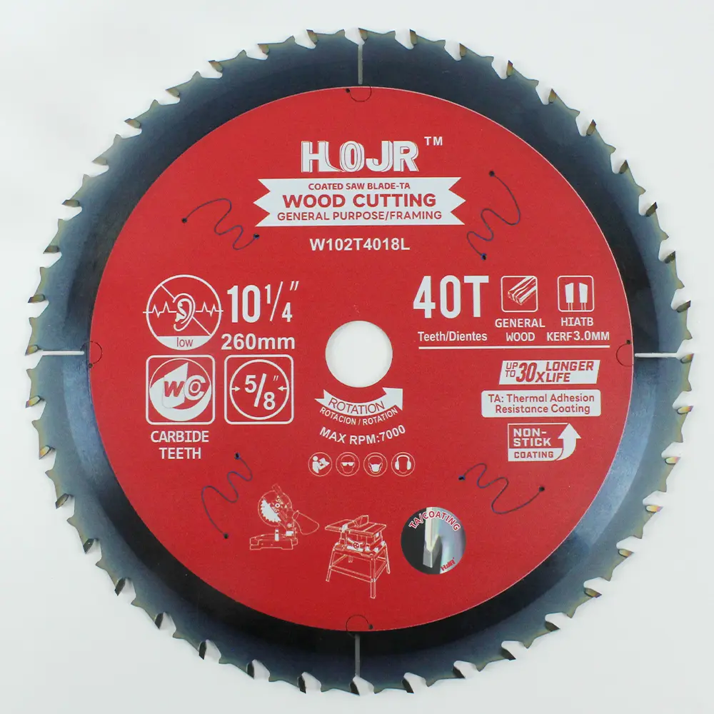 Wood Cutting Circular Saw Blade(With TA coating) 10-1/4” 40T General Purpose / Framing Saw Blade Item: W102T4018L